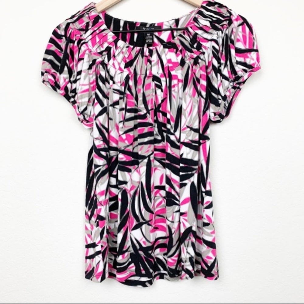Style & Co. Petite XL Pink Black Leaf Print Blouse